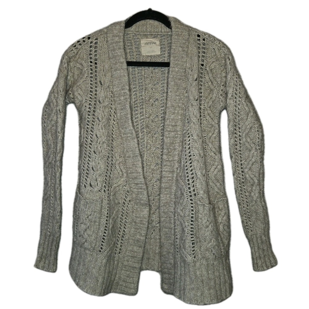 Aerie Wool Yak Blend Oversized Cardigan Sweater SMALL Oatmeal Fuzzy Classic Cozy